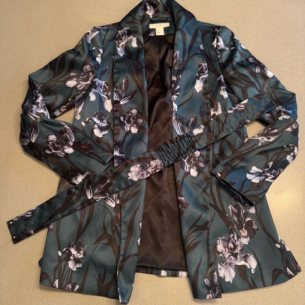 Emerald Iris Print Satin Blazer